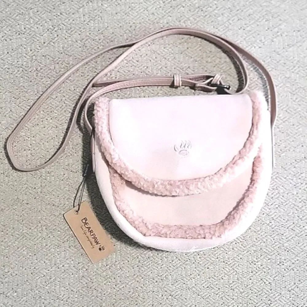 Bearpaw Blush Pink Shearing Trim Crossbody Saddlebag Purse